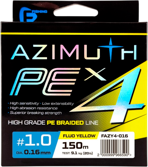 Леска плетеная F-Fishing Azimuth PE X4 150м Fluo Yellow / FAZY4-016 - фото