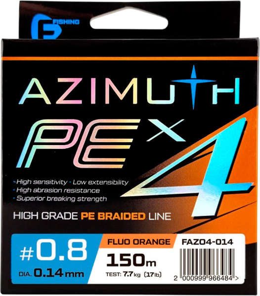 Леска плетеная F-Fishing Azimuth PE X4 150м Orange / FAZO4-014 - фото