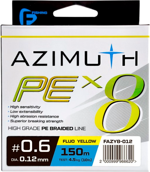 Леска плетеная F-Fishing Azimuth PE X8 150м Fluo Yellow / FAZY8-012 - фото