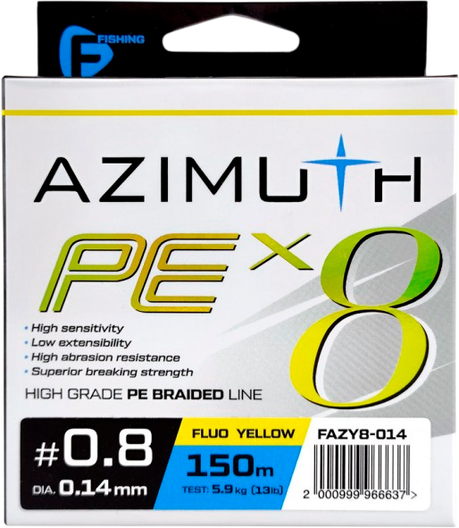 Леска плетеная F-Fishing Azimuth PE X8 150м Fluo Yellow / FAZY8-014 - фото