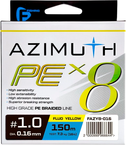 Леска плетеная F-Fishing Azimuth PE X8 150м Fluo Yellow / FAZY8-016 - фото