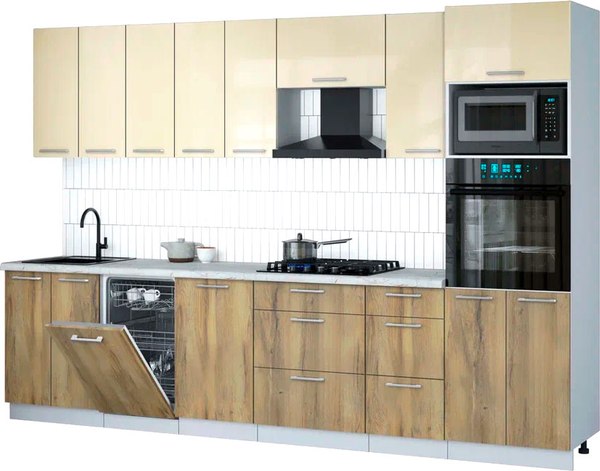 Кухонный гарнитур Интерлиния Мила Gloss 3.1-ПМ3 - фото