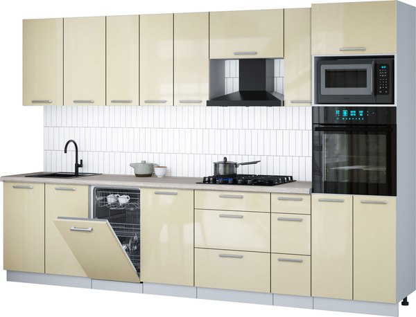 Кухонный гарнитур Интерлиния Мила Gloss 3.2-ПМ3 - фото