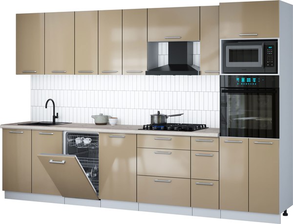 Кухонный гарнитур Интерлиния Мила Gloss 3.2-ПМ3 - фото