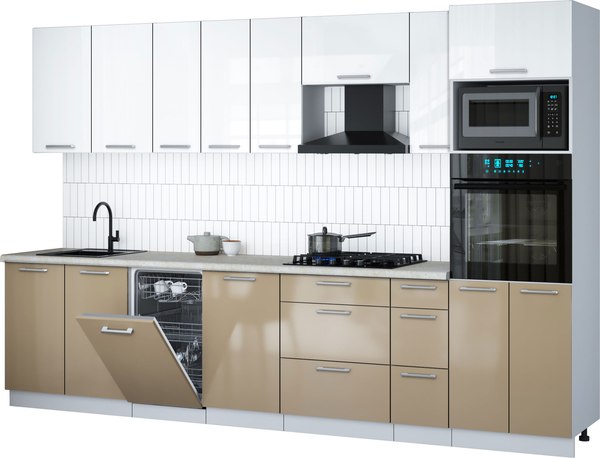 Кухонный гарнитур Интерлиния Мила Gloss 3.2-ПМ3 - фото
