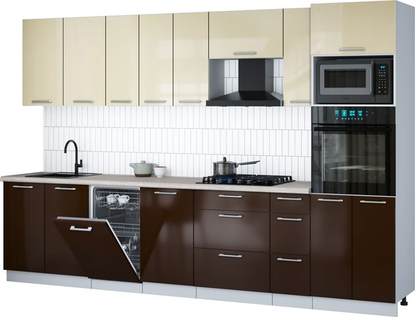 Кухонный гарнитур Интерлиния Мила Gloss 3.2-ПМ3 - фото