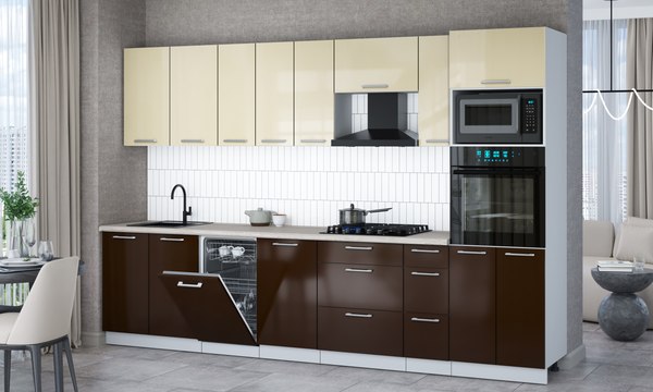 Кухонный гарнитур Интерлиния Мила Gloss 3.2-ПМ3