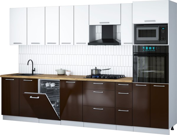 Кухонный гарнитур Интерлиния Мила Gloss 3.2-ПМ3 - фото