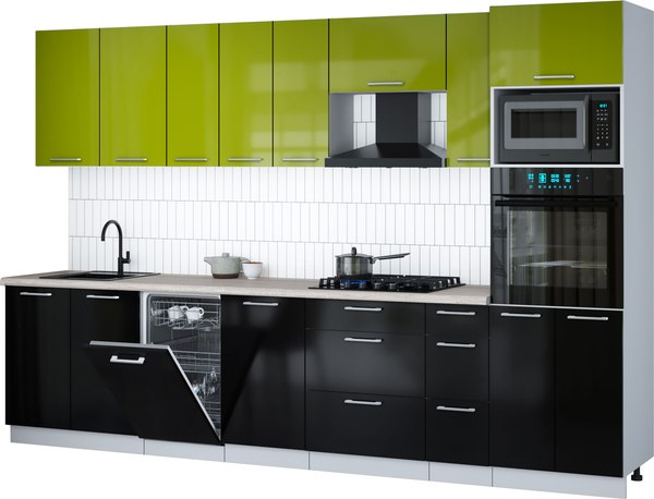 Кухонный гарнитур Интерлиния Мила Gloss 3.2-ПМ3 - фото