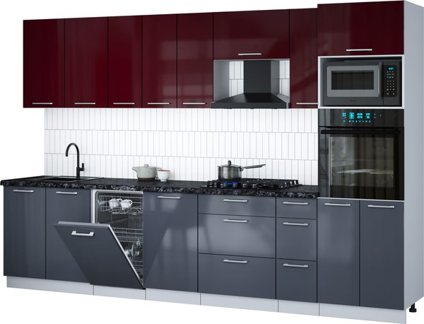 Кухонный гарнитур Интерлиния Мила Gloss 3.2-ПМ3 - фото