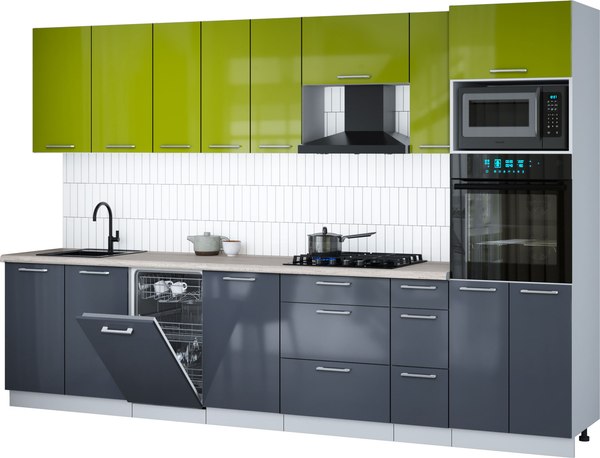 Кухонный гарнитур Интерлиния Мила Gloss 3.2-ПМ3 - фото