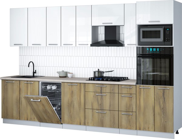 Кухонный гарнитур Интерлиния Мила Gloss 3.2-ПМ3 - фото