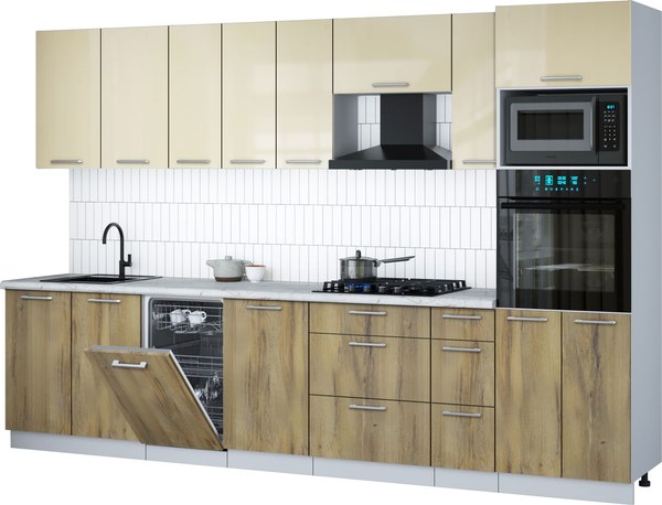 Кухонный гарнитур Интерлиния Мила Gloss 3.2-ПМ3 - фото