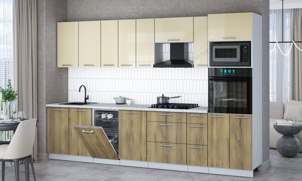 Кухонный гарнитур Интерлиния Мила Gloss 3.2-ПМ3