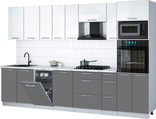 Кухонный гарнитур Интерлиния Мила Gloss 3.2-ПМ3 - фото
