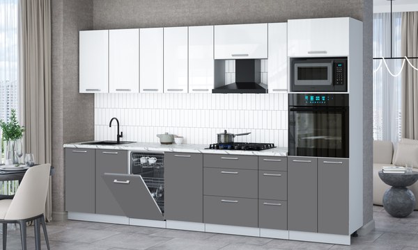 Кухонный гарнитур Интерлиния Мила Gloss 3.2-ПМ3