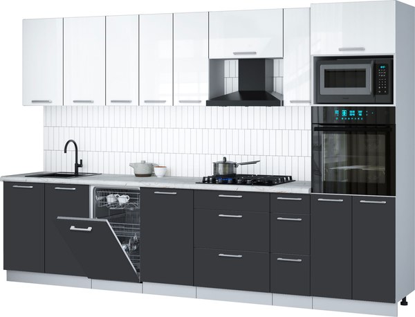 Кухонный гарнитур Интерлиния Мила Gloss 3.2-ПМ3 - фото