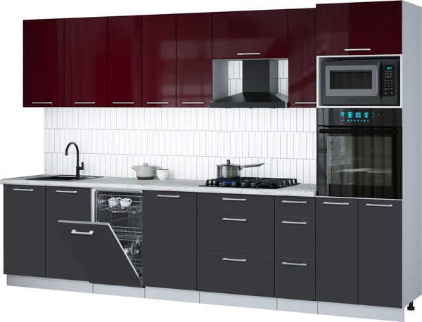 Кухонный гарнитур Интерлиния Мила Gloss 3.2-ПМ3 - фото