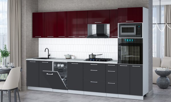 Кухонный гарнитур Интерлиния Мила Gloss 3.2-ПМ3