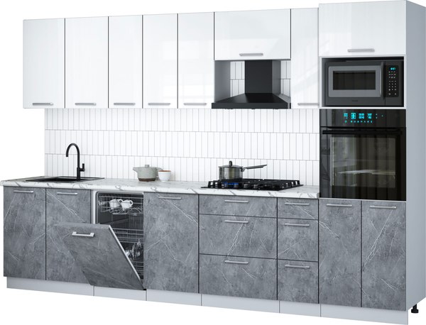 Кухонный гарнитур Интерлиния Мила Gloss 3.2-ПМ3 - фото