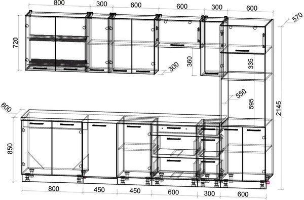 Кухонный гарнитур Интерлиния Мила Gloss 3.2-ПМ3