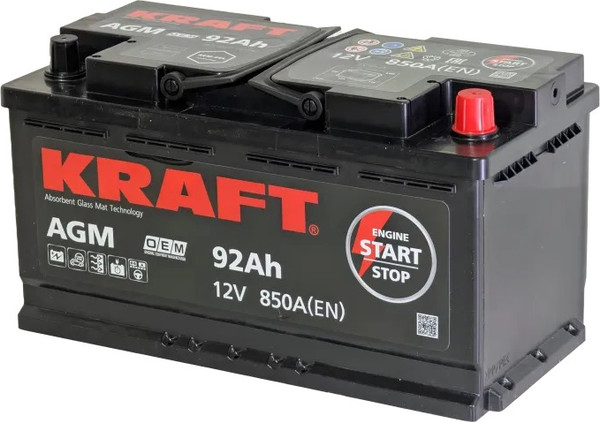 Автомобильный аккумулятор KrafT AGM 92 R 850A / AGM-L5. - фото