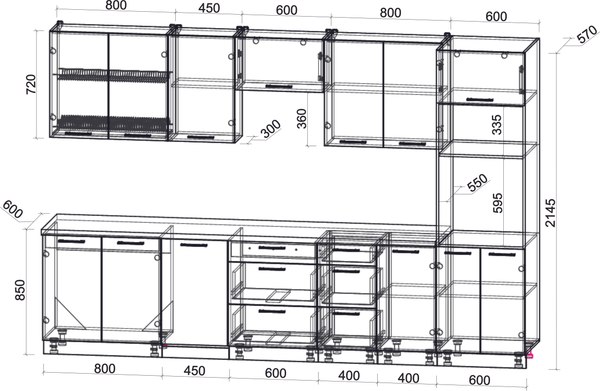 Кухонный гарнитур Интерлиния Мила Gloss 3.25-ПМ3