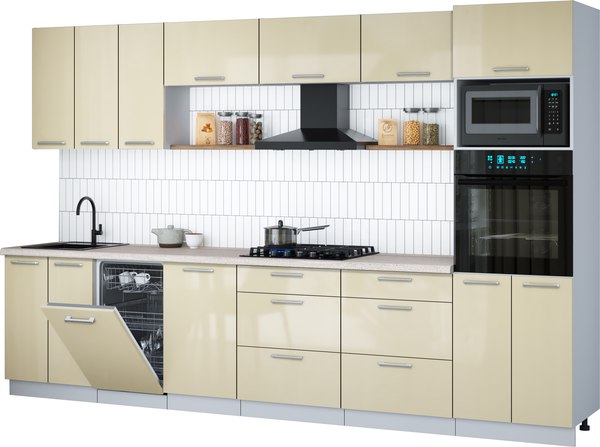 Кухонный гарнитур Интерлиния Мила Gloss 3.3-ПМ3 - фото