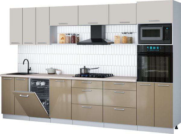 Кухонный гарнитур Интерлиния Мила Gloss 3.3-ПМ3 - фото