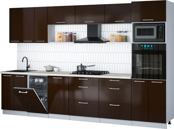 Кухонный гарнитур Интерлиния Мила Gloss 3.3-ПМ3 - фото