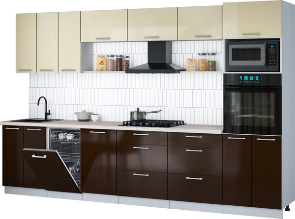 Кухонный гарнитур Интерлиния Мила Gloss 3.3-ПМ3 - фото
