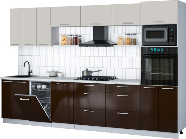 Кухонный гарнитур Интерлиния Мила Gloss 3.3-ПМ3 - фото
