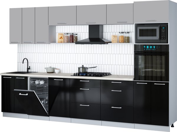 Кухонный гарнитур Интерлиния Мила Gloss 3.3-ПМ3 - фото
