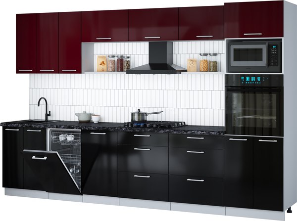 Кухонный гарнитур Интерлиния Мила Gloss 3.3-ПМ3 - фото