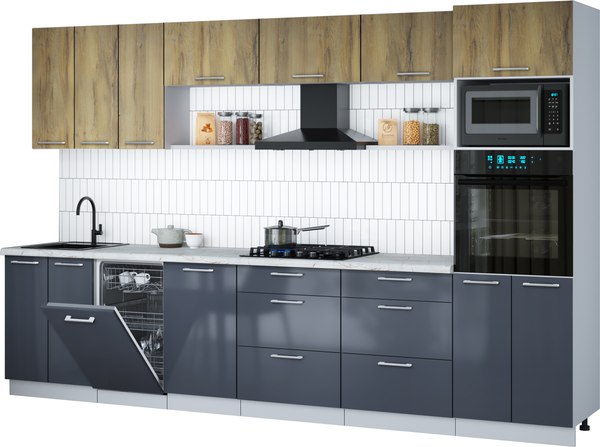 Кухонный гарнитур Интерлиния Мила Gloss 3.3-ПМ3 - фото