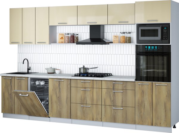 Кухонный гарнитур Интерлиния Мила Gloss 3.3-ПМ3 - фото