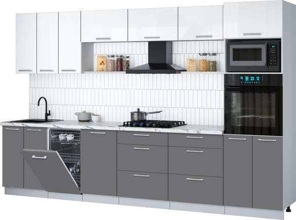 Кухонный гарнитур Интерлиния Мила Gloss 3.3-ПМ3 - фото