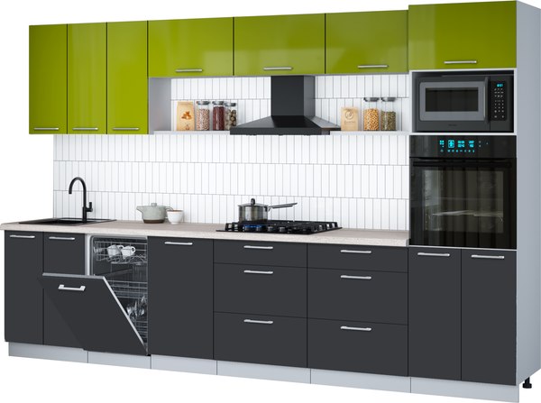 Кухонный гарнитур Интерлиния Мила Gloss 3.3-ПМ3 - фото