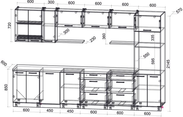 Кухонный гарнитур Интерлиния Мила Gloss 3.3-ПМ3