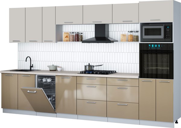 Кухонный гарнитур Интерлиния Мила Gloss 3.5-ПМ3 - фото