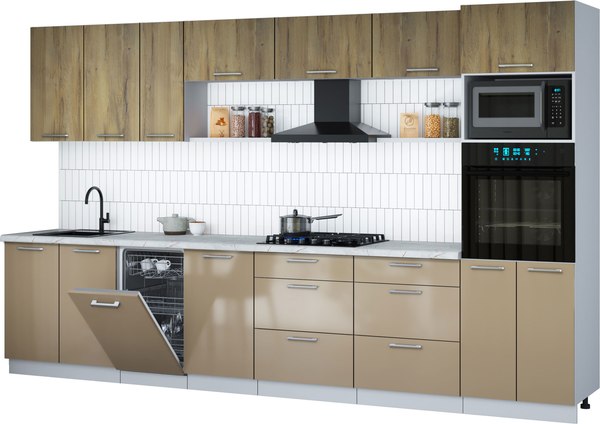 Кухонный гарнитур Интерлиния Мила Gloss 3.5-ПМ3 - фото