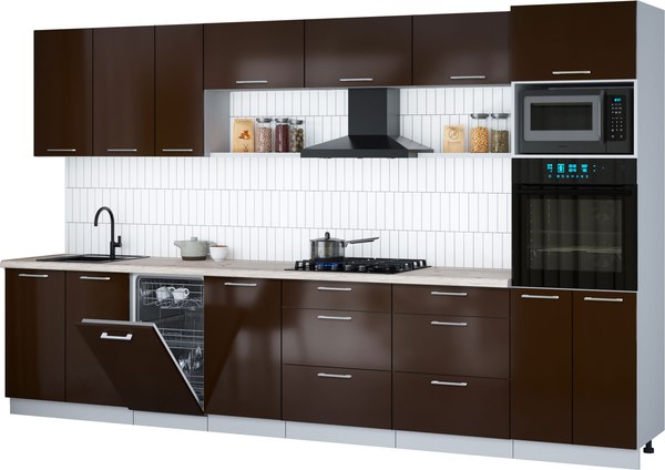 Кухонный гарнитур Интерлиния Мила Gloss 3.5-ПМ3 - фото