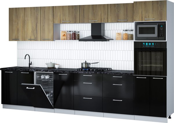 Кухонный гарнитур Интерлиния Мила Gloss 3.5-ПМ3 - фото