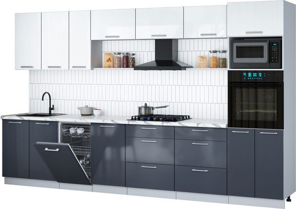 Кухонный гарнитур Интерлиния Мила Gloss 3.5-ПМ3 - фото