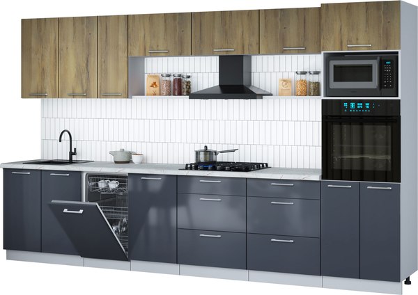 Кухонный гарнитур Интерлиния Мила Gloss 3.5-ПМ3 - фото