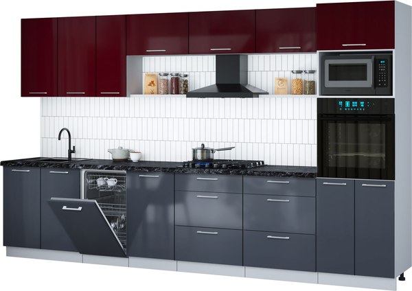 Кухонный гарнитур Интерлиния Мила Gloss 3.5-ПМ3 - фото
