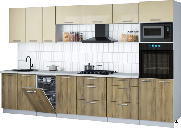 Кухонный гарнитур Интерлиния Мила Gloss 3.5-ПМ3 - фото