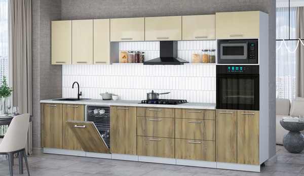 Кухонный гарнитур Интерлиния Мила Gloss 3.5-ПМ3