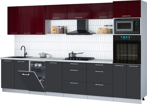 Кухонный гарнитур Интерлиния Мила Gloss 3.5-ПМ3 - фото