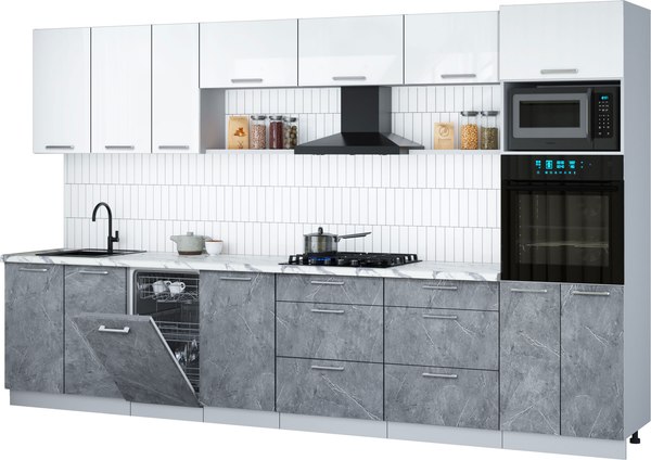 Кухонный гарнитур Интерлиния Мила Gloss 3.5-ПМ3 - фото